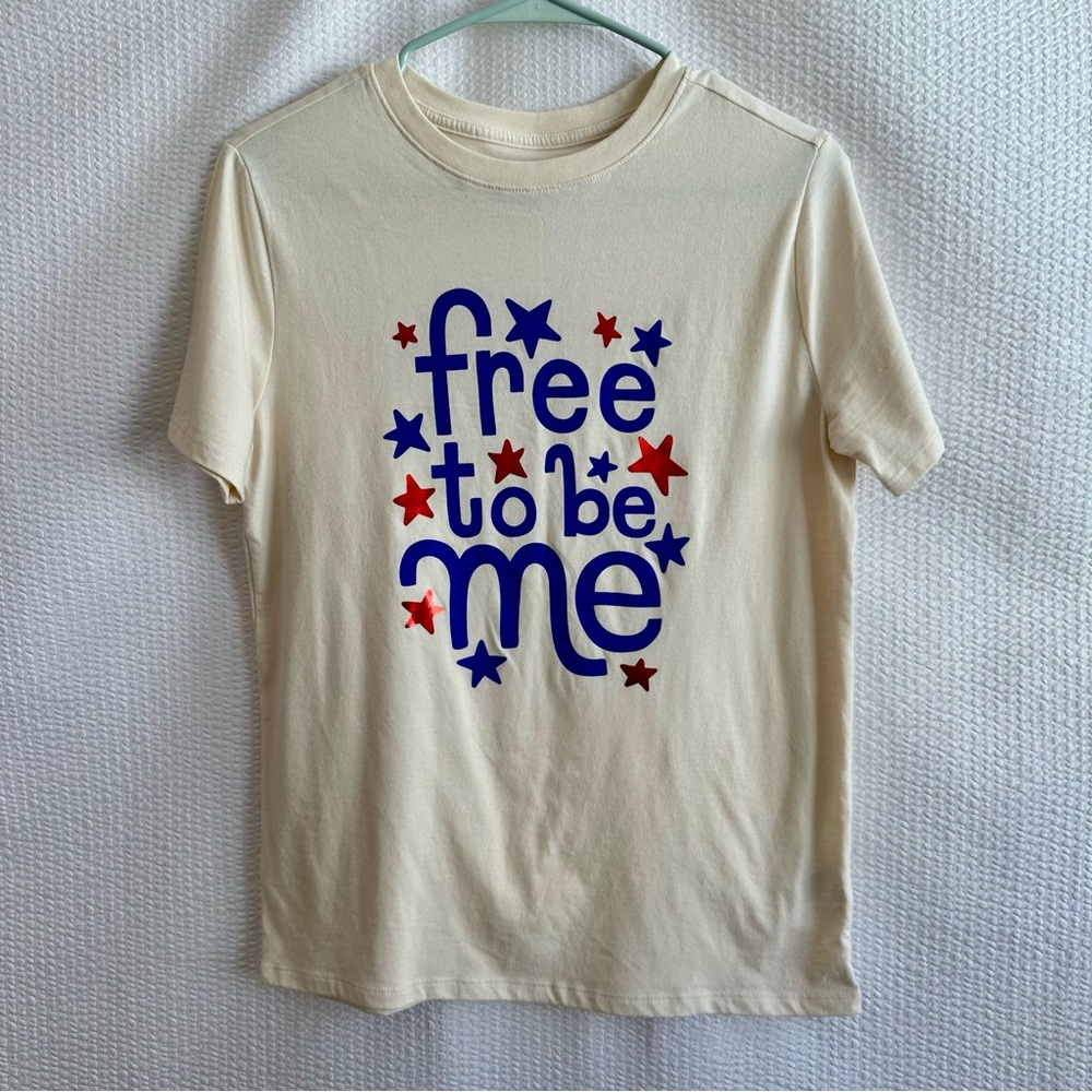 CAT & JACK Free To Be Me Graphic T Shirt Girls XL 14 Cream Red Blue Stars